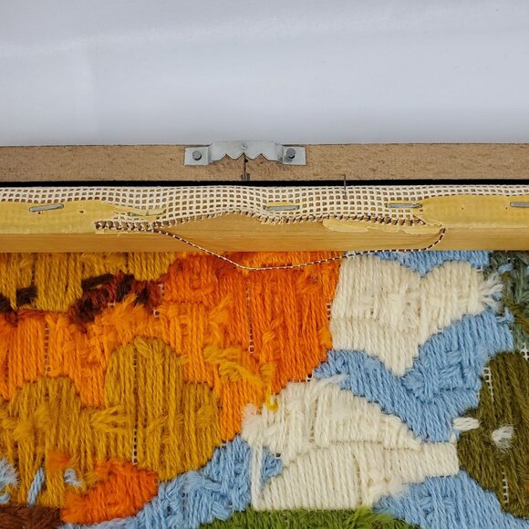 VTG 1970's Crewel Country Autumn Fall farm Scene Picture Framed Art 17”X13” - Picture 3 of 12